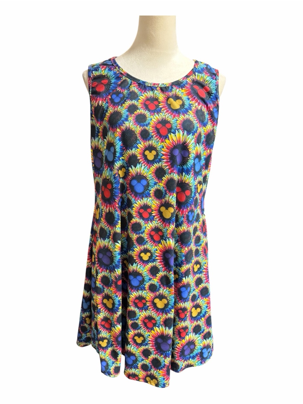 Mickey Mouse Rainbow Sunflower Sleeveless
Fit & Flare Dress Size M